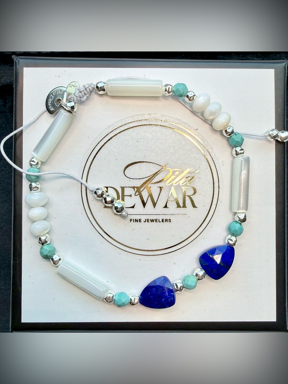 Curated Bolo Bracelet with Lapis Turquoise and Mother of Pearl Sterling Silver